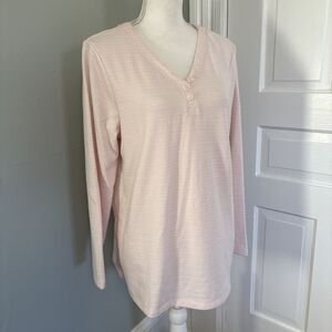 Chicos Pink Pocket Long Sleeve V-neck Henley Casual Minimalist Warm 2 Large